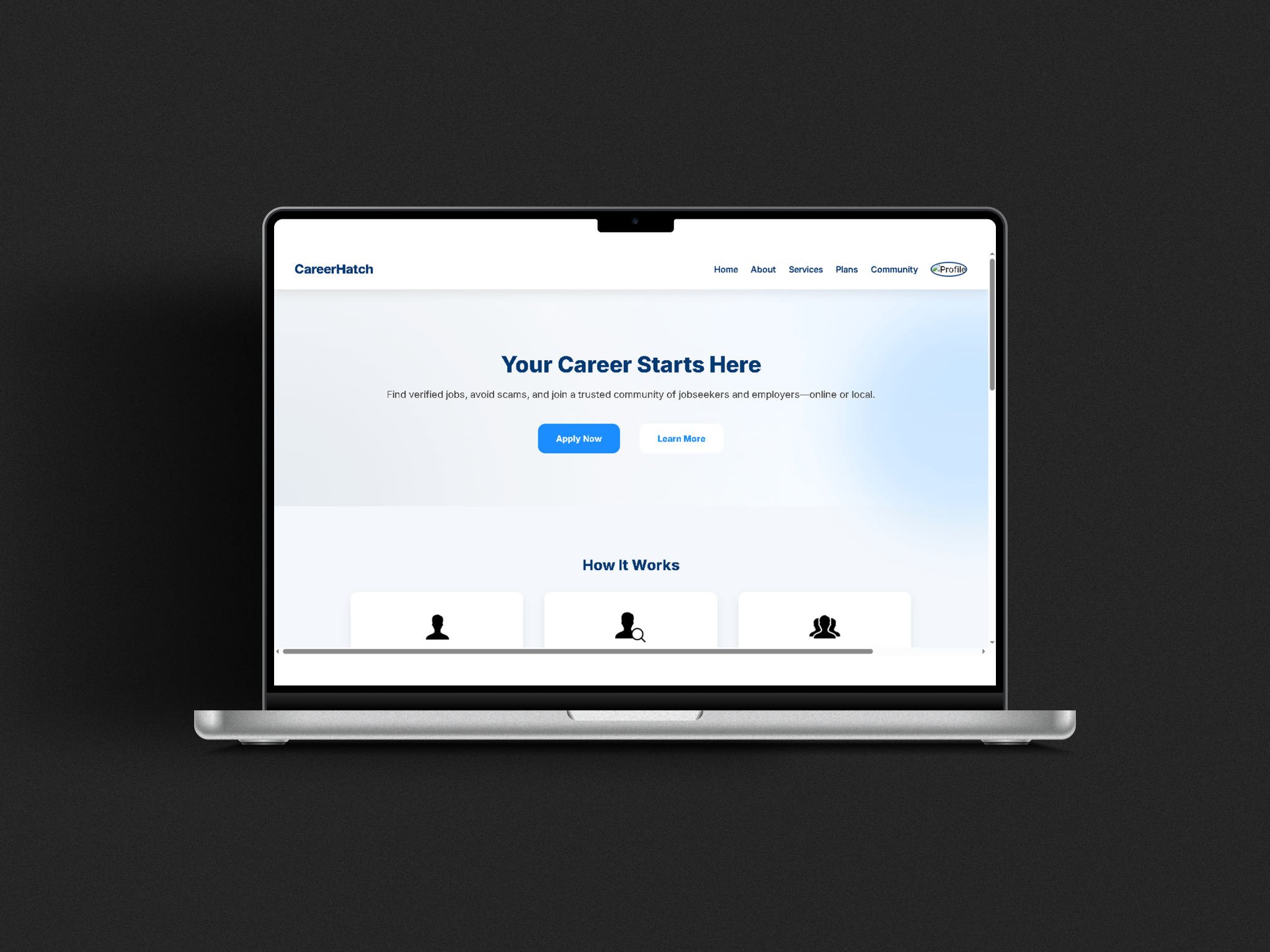 Device Mockup Showing Structured Landing Page for Verified Jobseeking Platform